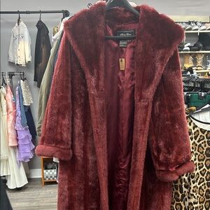 Burgundy Faux Fur Coat
